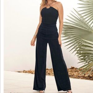 NWT Boston Proper Malibu Slinky High Neck Hardware and Wide Leg Knit Pant Black